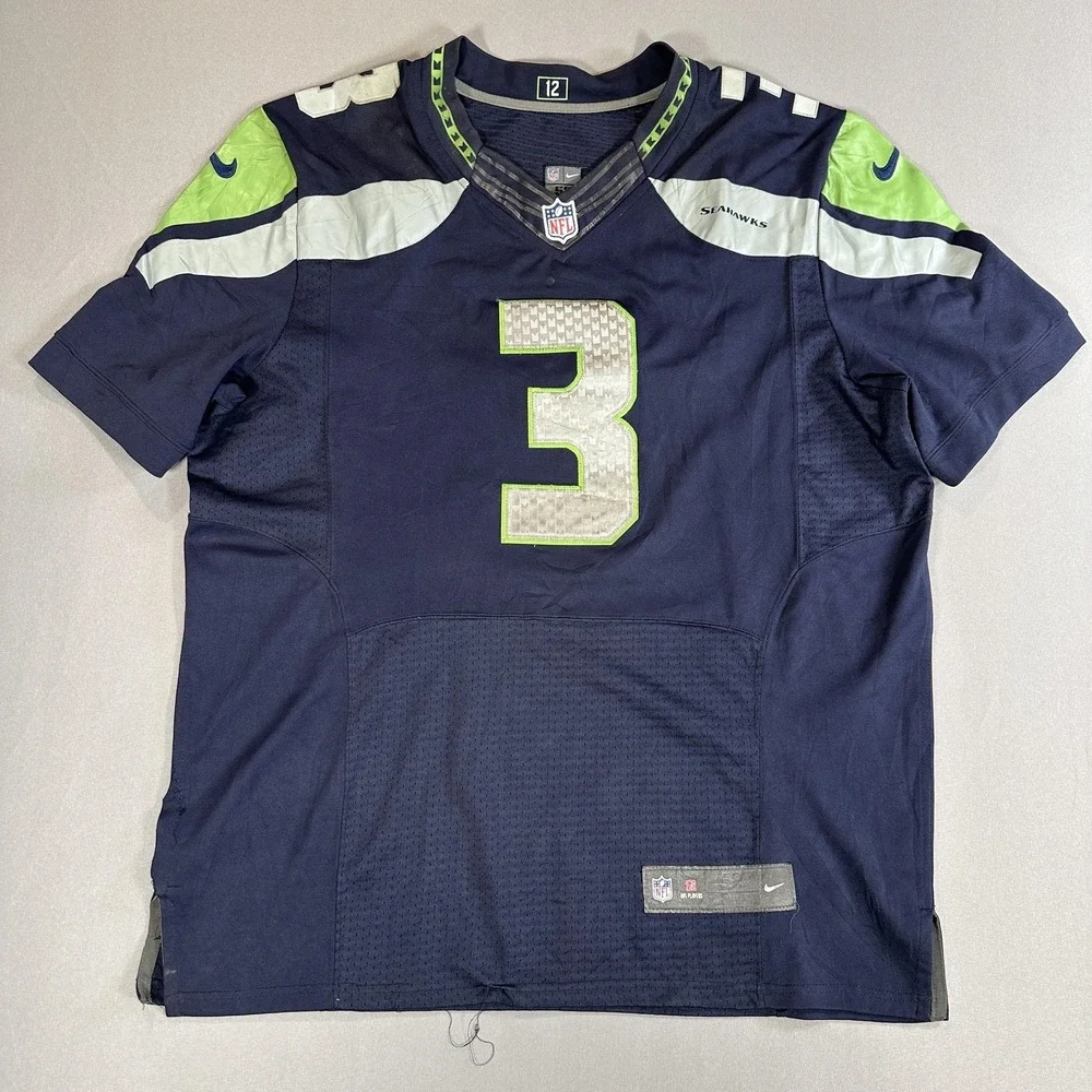 Seattle Seahawks Jersey Mens 52 Blue NFL Football Russell Wilson 3 Nike On Field